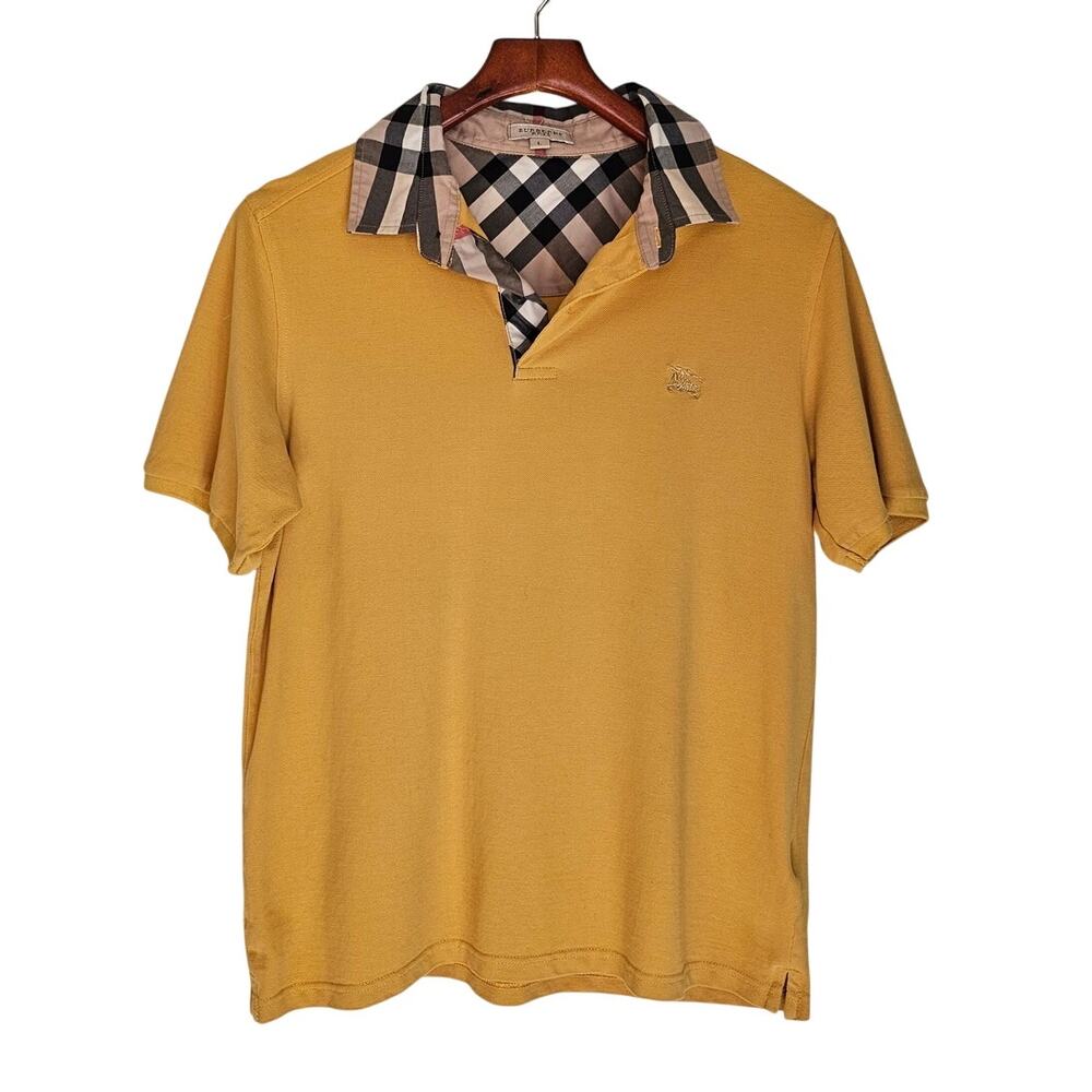 Burberry Brit Men's Polo Nova Check Collar Shirt Mustard Yellow Size Large